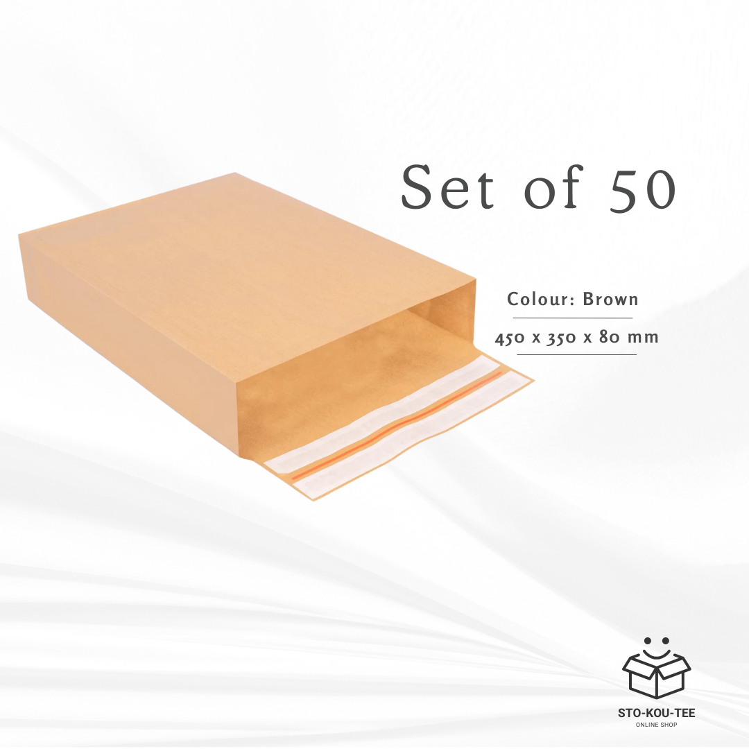 Folding bags with double adhesive and tear strip